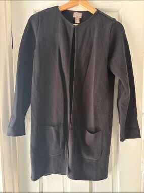 Chico's Black Long Open Cardigan with Patch Pockets